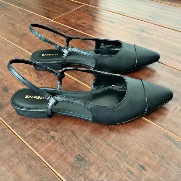 Black Cap Toe Ballet Slingback Flats with Pointed Toe - Picture 5 of 11